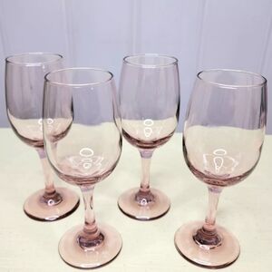 Vintage Libbey Premier Pink Stemmed Wine Glasses Set Of 4
